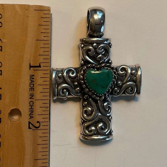 Silver Turquoise Cross Pendant Necklace - Picture 3 of 5